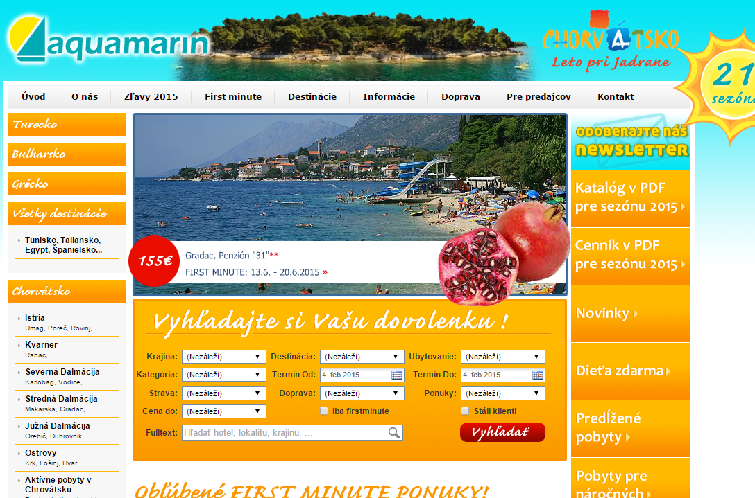 Internetová cestovná kancelária Aquamarin.sk