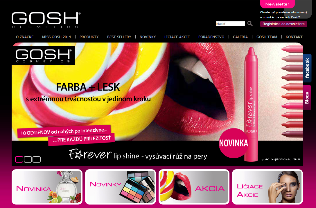 Internetová stránka GOSH Cosmetics
