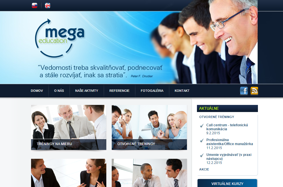 Internetová stránka MEGA Education.sk
