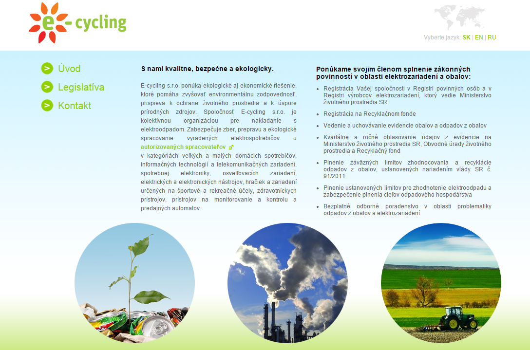 Internetová stránka E-cycling.sk