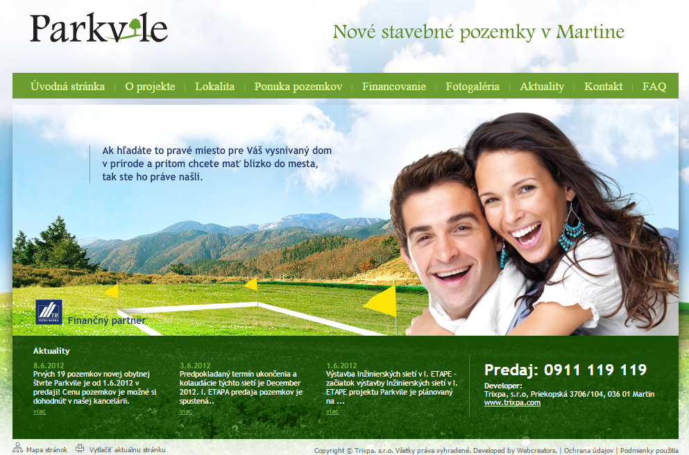 Internetová stránka Parkvile.sk