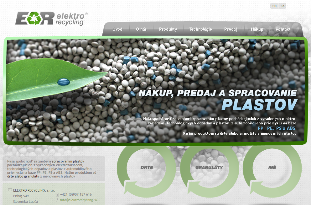 Internetová stránka Plasty.elektrorecycling.sk